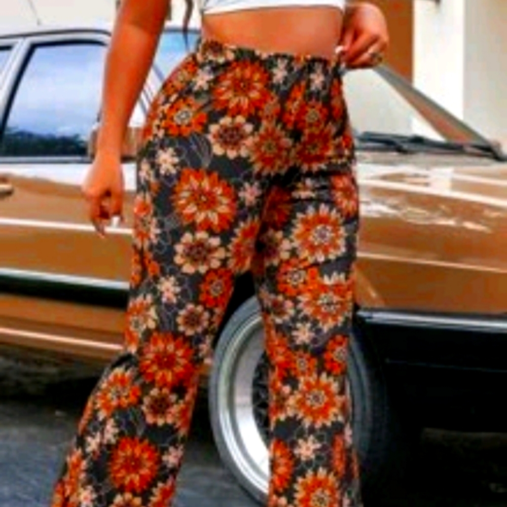 Flare print psychedelic rave festival western vintage print bell bottom pants